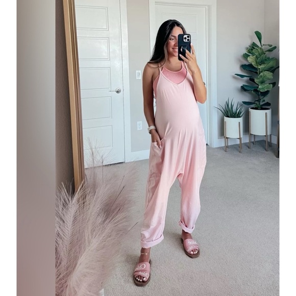 Free People FP Movement x Hatch Hot Shot Maternity Onesie Sepia Rose Pink Size L - Picture 6 of 8